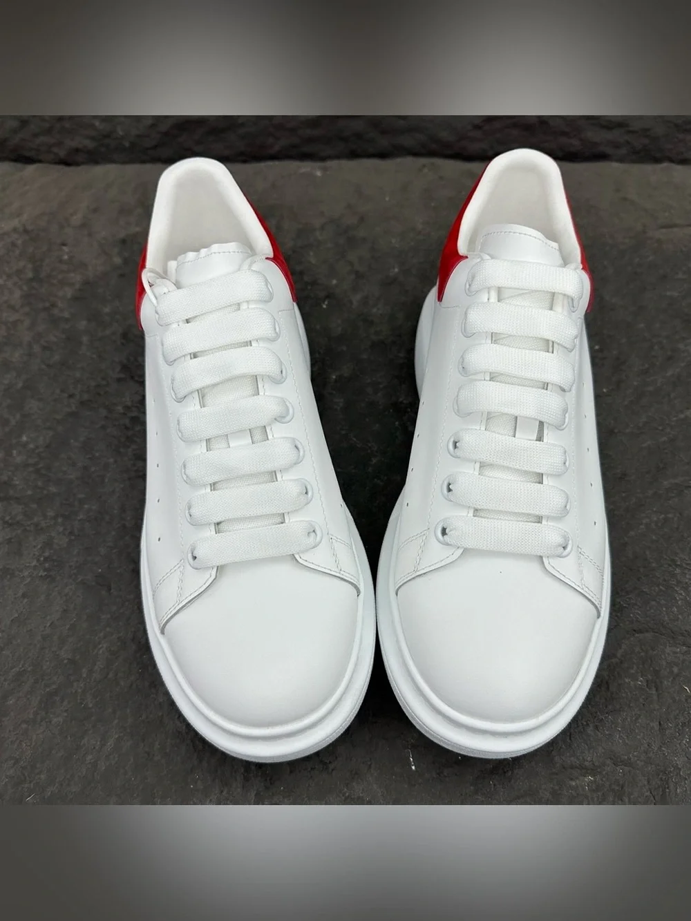 Alexander McQueen White Leather Platform Sneakers with Red Heel Tab